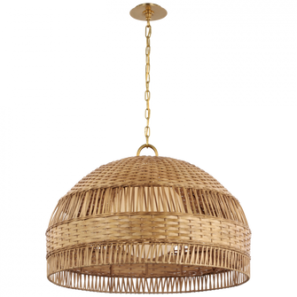 White Extra Large Dome Hanging Shade in Soft Brass and Natural Wicker (279|MF 5052SB/NTW)