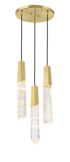 3 Light LED Pendant in Brushed Brass Finish with Faux Rock Crystal (77|P1284-859-L)