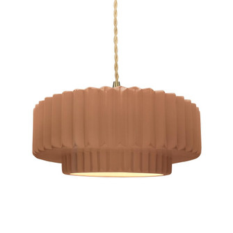 Medium Tier Pleated 1-Light Pendant (254|CER-6553-ADOB-BRSS-BEIG-TWST-LED1-700)