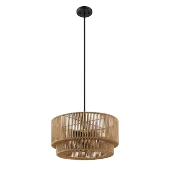 Milos 18'' 4-Light Natural Rope Tier Drum Pendant (254|ECO-8307-MBLK)