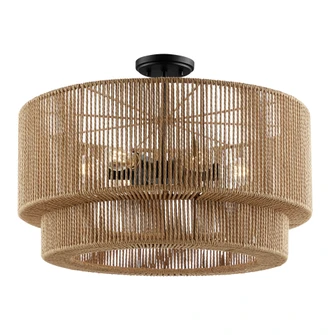 Milos 24'' 6-Light Natural Rope Tier Semi-Flush (254|ECO-8302-MBLK)