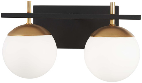 2 Light Bath in Weathered Black Finish with Gold Accents with Etched Opal Glass (77|P1352-618)