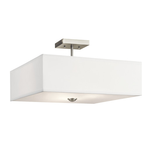 Shailene 18'' 3 LT Square Semi Flush with Satin Etched White Diffuser and White Microfiber Shade (2|43693NI)