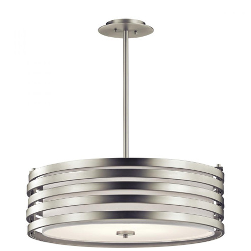 Roswell 9'' 4 Light Pendant with Satin Etched Diffuser and Off White Linen Shade in Brushed Nicke (2|43390NI)