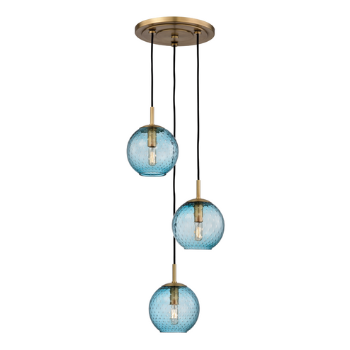 3 LIGHT PENDANT WITH BLUE GLASS (57|2033-AGB-BL)