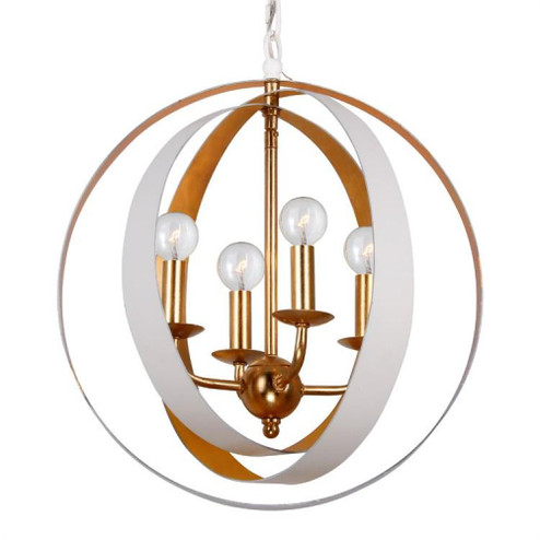 Luna 4 Light Matte White + Antique Gold Sphere Mini Chandelier (205|584-MT-GA)