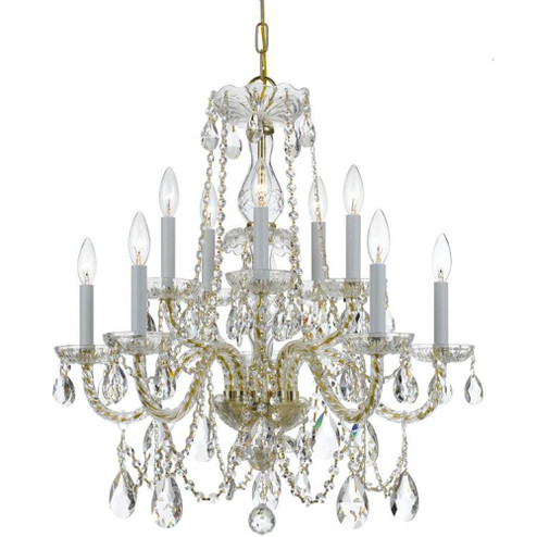 Traditional Crystal 10 Light Swarovski Strass Crystal Polished Brass Chandelier (205|1130-PB-CL-S)