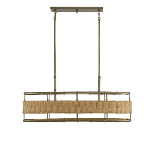 Arcadia 4-Light Linear Chandelier in Burnished Brass with Rattan (128|1-7770-4-177)