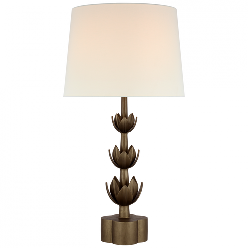 Alberto Large Triple Table Lamp in Antique Bronze Leaf with Linen Shade (279|JN 3003ABL-L)