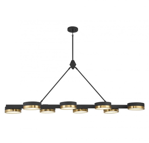Ashor 8-Light LED Linear Chandelier in Matte Black with Warm Brass Accents (128|1-1636-8-143)