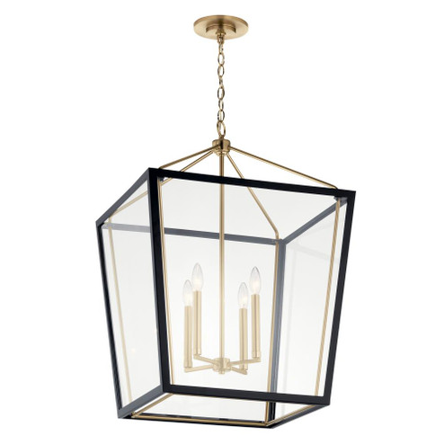 Delvin 31.75 Inch 4 Light Foyer Pendant with Clear Glass in Champagne Bronze and Black (2|52620CPZBK)