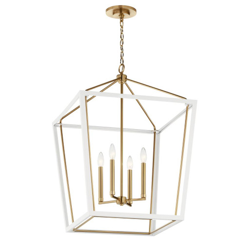 Delvin 31.75 Inch 4 Light Foyer Pendant with Clear Glass in Champagne Bronze and White (2|52620CPZWH)