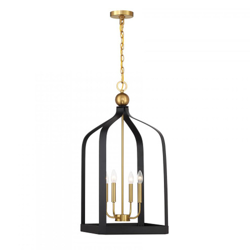 Sheffield 4-Light Pendant in Matte Black with Warm Brass Accents (128|7-7802-4-143)