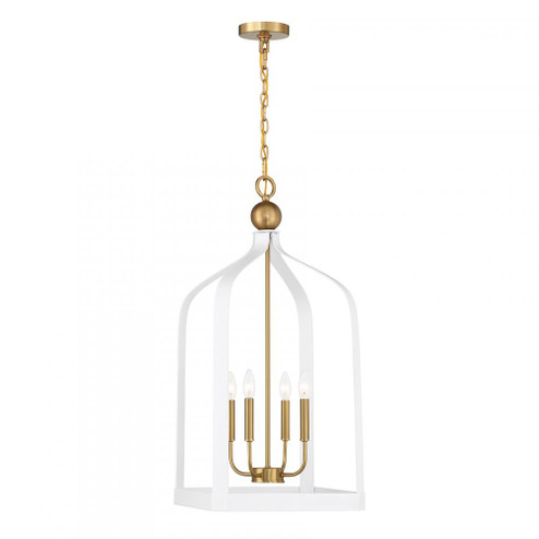 Sheffield 4-Light Pendant in White with Warm Brass Accents (128|7-7802-4-142)