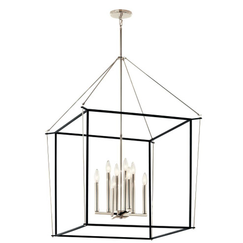 Eisley 40.25 Inch 8 Light Foyer Pendant in Polished Nickel and Black (2|52628PN)