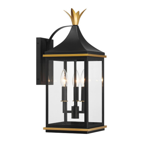 Simpson 3 Light Matte Black + Textured Gold Outdoor Sconce (205|SIM-801-MK-TG)