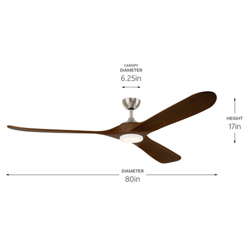 80 in Mylo Ceiling Fan w/ Satin Etch Cased Opal Glass in Brushed Nickel w/ Aged Walnut Wood Blades (2|310580NI)