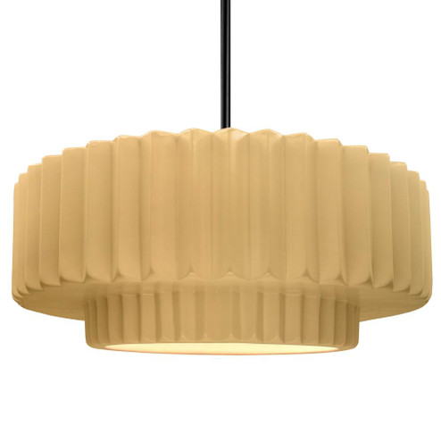 Large Tier Pleated 1-Light Pendant (254|CER-6555-MYLW-MBLK-RIGID-LED1-700)