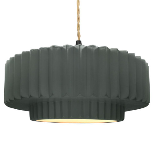 Large Tier Pleated 1-Light Pendant (254|CER-6555-PWGN-MBLK-BEIG-TWST)