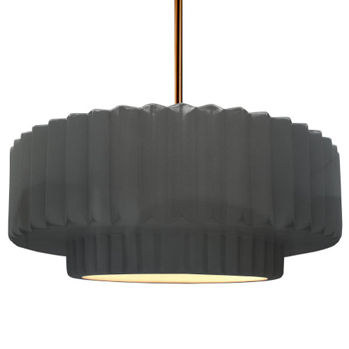 Large Tier Pleated 1-Light Pendant (254|CER-6555-GRY-BRSS-RIGID-LED1-700)