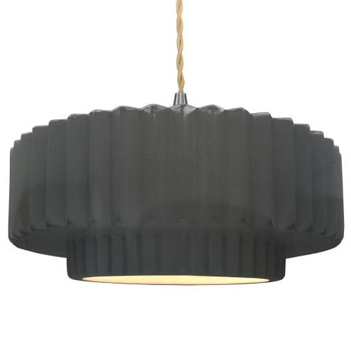 Large Tier Pleated 1-Light Pendant (254|CER-6555-GRY-NCKL-BEIG-TWST)