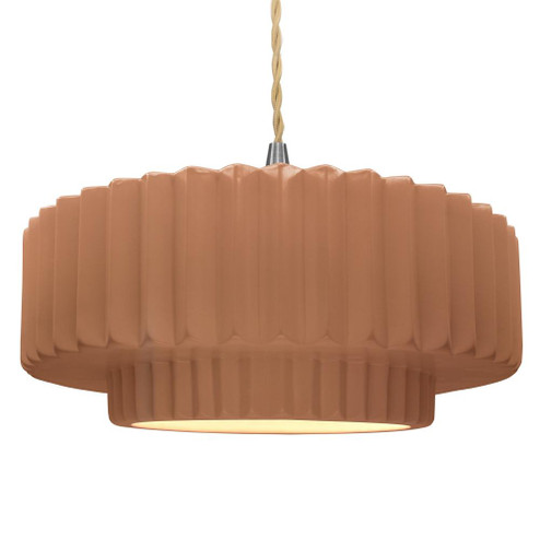 Large Tier Pleated 1-Light Pendant (254|CER-6555-ADOB-NCKL-BEIG-TWST)
