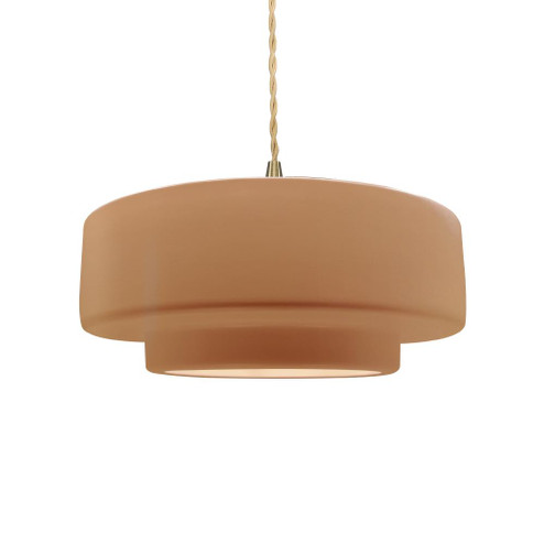 Medium Tier 1-Light Pendant (254|CER-6543-ADOB-BRSS-BEIG-TWST-LED1-700)