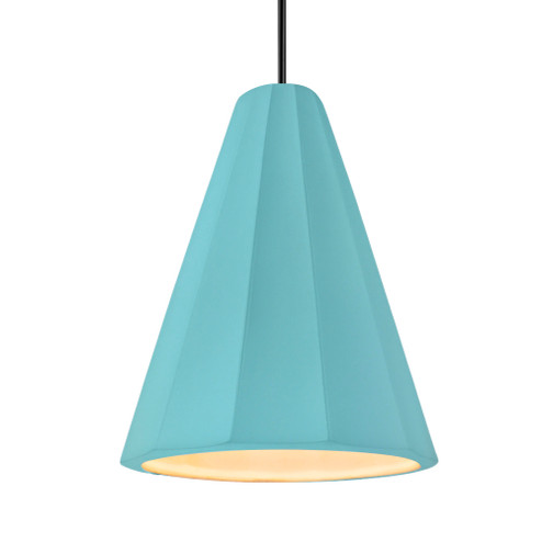 Tall Fluted 1-Light Pendant (254|CER-6607-RFPL-MBLK-RIGID-LED1-700)