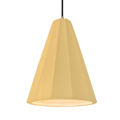 Tall Fluted 1-Light Pendant (254|CER-6607-MYLW-ABRS-BKCD-LED1-700)