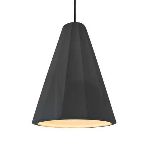Tall Fluted 1-Light Pendant (254|CER-6607-GRY-MBLK-RIGID-LED1-700)
