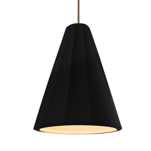 Tall Fluted 1-Light Pendant (254|CER-6607-BLK-ABRS-RIGID)