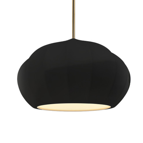 Oval Fluted 1-Light Pendant (254|CER-6605-BLK-ABRS-RIGID)