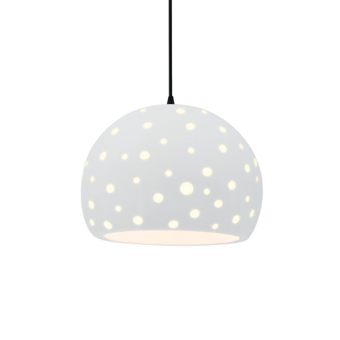 Perforated Large Globe 1-Light Pendant (254|CER-6585-WHT-MBLK-BKCD)