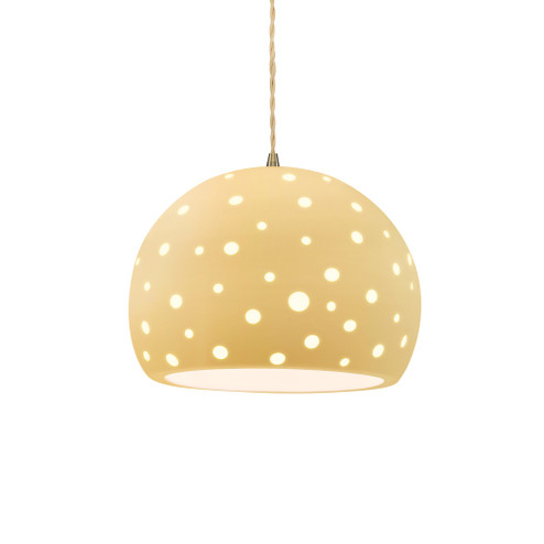 Perforated Large Globe 1-Light Pendant (254|CER-6585-MYLW-ABRS-BEIG-TWST-LED1-700)