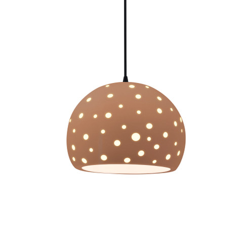 Perforated Medium Globe 1-Light Pendant (254|CER-6583-ADOB-MBLK-BKCD)