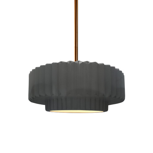 Small Tier Pleated 1-Light Pendant (254|CER-6550-GRY-BRSS-RIGID)
