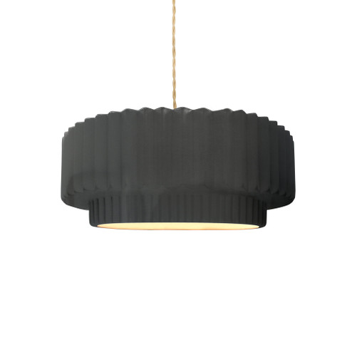 Small Tier Pleated 1-Light Pendant (254|CER-6550-GRY-BRSS-BEIG-TWST)