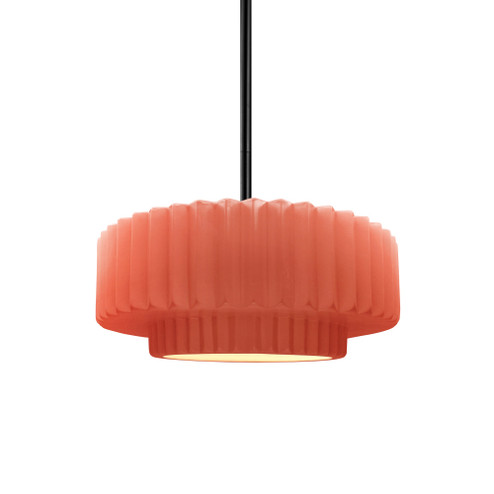 Small Tier Pleated 1-Light Pendant (254|CER-6550-BSH-MBLK-RIGID)