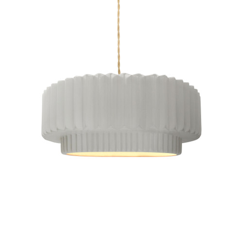Small Tier Pleated 1-Light Pendant (254|CER-6550-BIS-BRSS-BEIG-TWST-LED1-700)