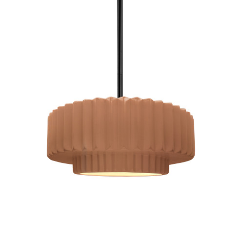 Small Tier Pleated 1-Light Pendant (254|CER-6550-ADOB-MBLK-RIGID)