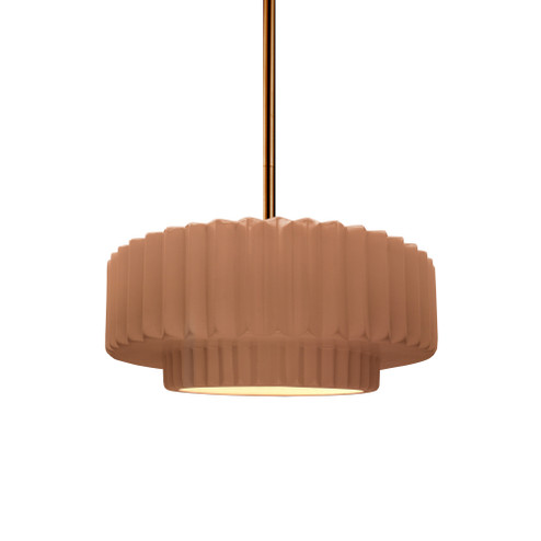 Small Tier Pleated 1-Light Pendant (254|CER-6550-ADOB-BRSS-RIGID)