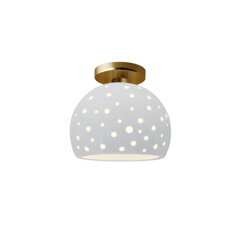 Perforated Small Globe Semi-Flush (254|CER-6357-WHT-BRSS-LED1-700)