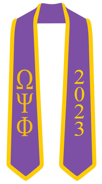 DISCOUNT-Omega Psi Phi Greek 2 Tone Lettered Graduation Sash Stole w/ Year