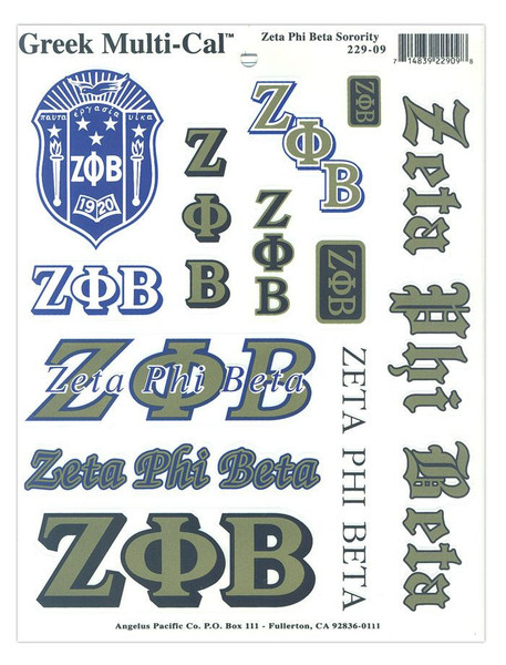 Zeta Phi Beta Multi Greek Decal Sheet
