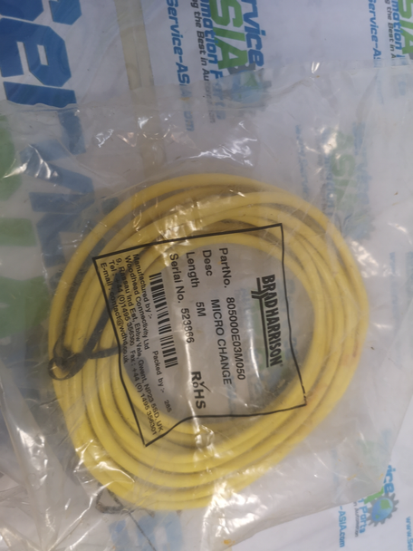BRAD HARRISON 805000E03M050  Sensor cable - Molex Mini-Fit Jr. connector, specifically a 5-meter, 3-circuit cable assembly with a single-ended configuration. It features a rugged design for reliable power and signal connections in industrial and commercial applications.