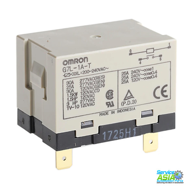 OMRON G7L-2A-T 200/240AC Panel Mount Non-Latching Relay - DPNO, 240V ac Coil, 25A Switching Current, 2 Pole