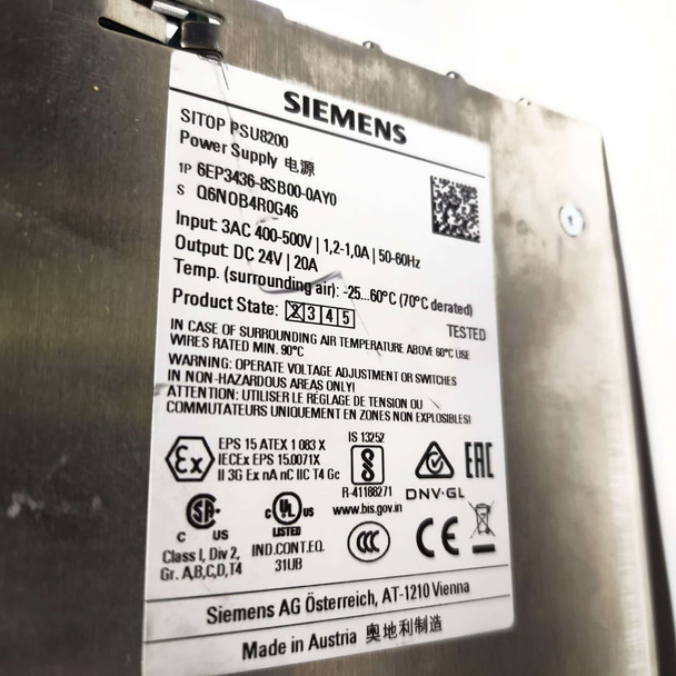 SIEMENS 6EP3436-8SB00-0AY0 SITOP PSU8200 POWER SUPPLY,  STABILIZED, 3 PHASE
