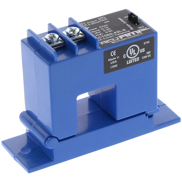 AUTOMTION DIRECTACT 050-42L-S AcuAMP SINGLE-PHASE AC CURRENT TRANSDUCER SPLIT CORE 0-10 0-20 OR 0-50A JUMPER-SELECTABLE INPUT RANGES 4-20MA OUTPUT UL 508 LISTED