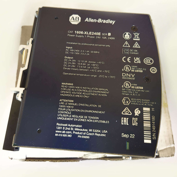 ALLEN-BRADLEY 1606-XLE240E ESSENTIAL POWER SUPPLY 24-28V DC 240 W 120/240V AC INPUT VOLTAGE