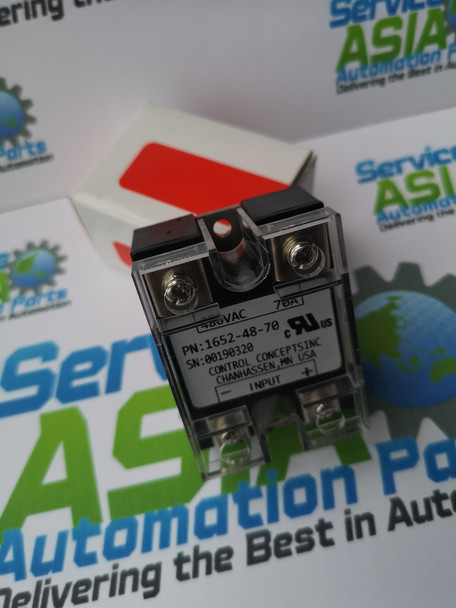 CONTROL CONCEPTS 1652-48-70 RELAY MODULE 480VAC 70AMP solid-state relay (SSR) power control module designed for precise control of high-power electrical loads in industrial automation. It uses SCR (Silicon-Controlled Rectifier) technology for reliable switching in demanding applications.